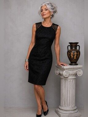 Esley Matelasse Black Brocade Strappy 73% Cotton Cocktail Dress- Size: Large